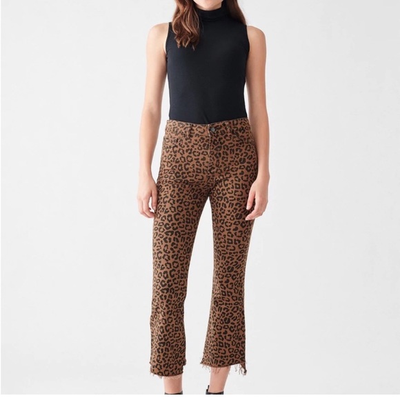 DL1961 Bridgette cropped high rise instasculpt jeans jaguar cheetah print Sz 26 - Picture 1 of 12